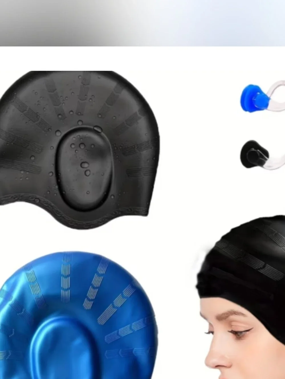 2 Pack Silicone Swim Caps for Men & Women Long Hair Waterproof + Earplugs